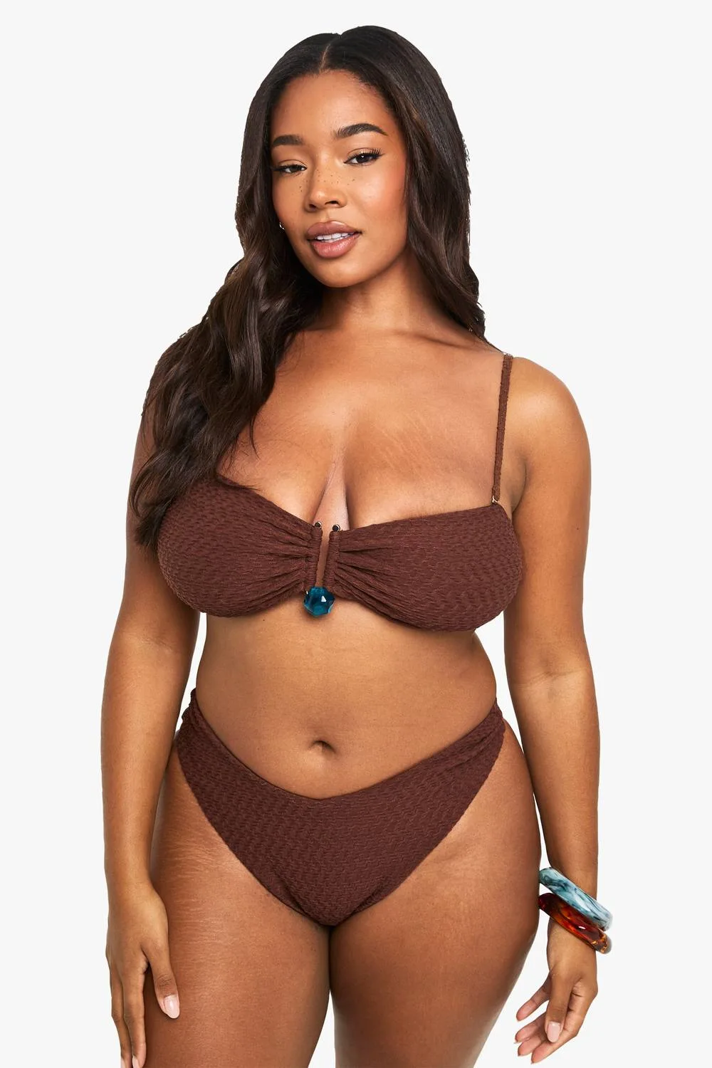 Crinkle Gem Trim Bandeau Top by boohoo