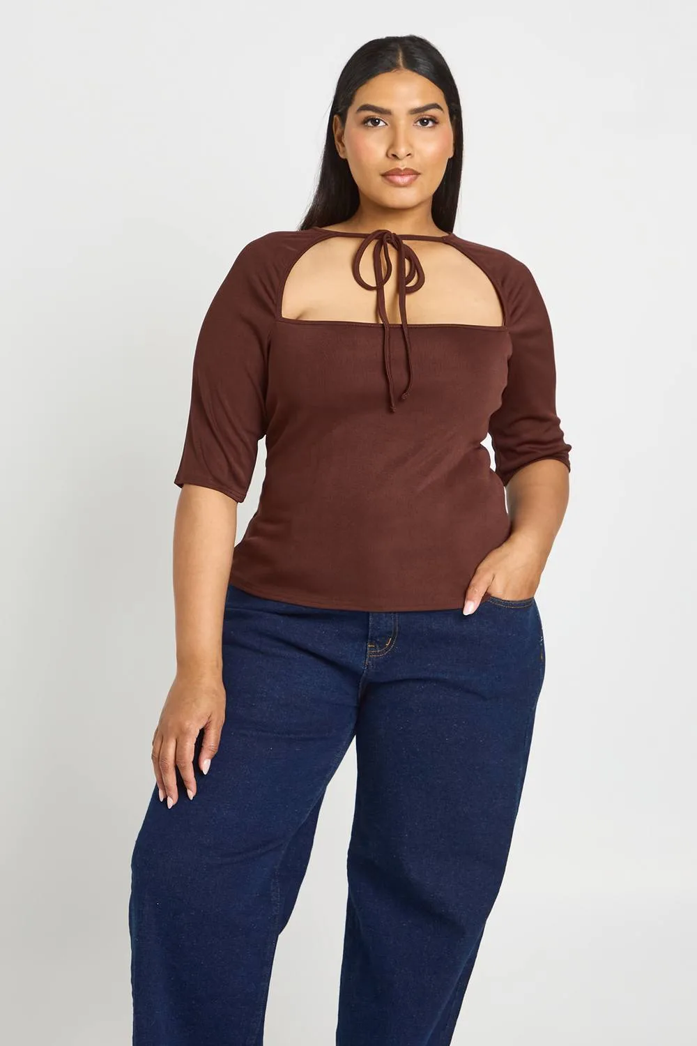 3/4 Long Sleeve Tie Front Top by boohoo