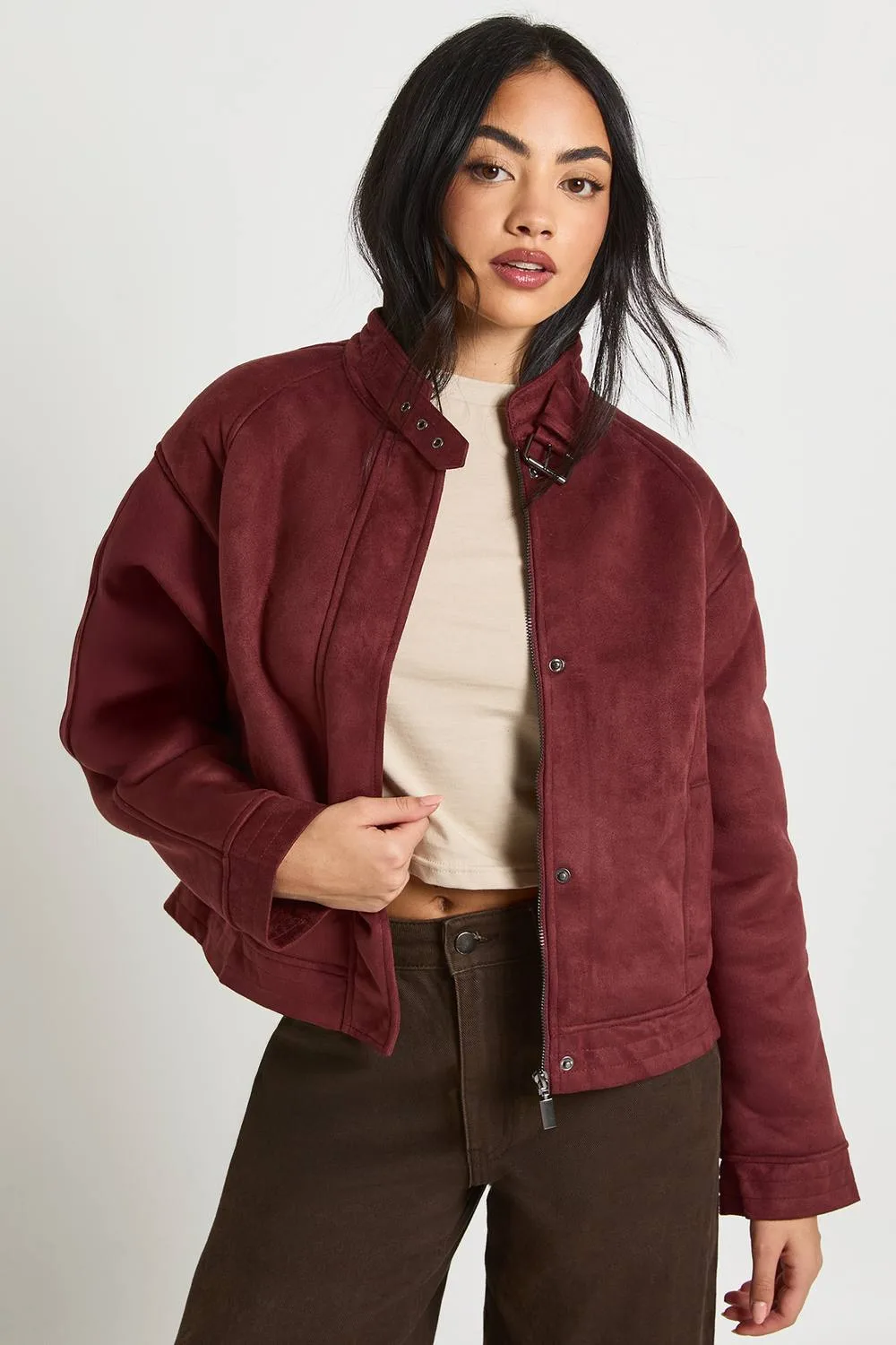 Faux Suede Aviator Jacket by boohoo