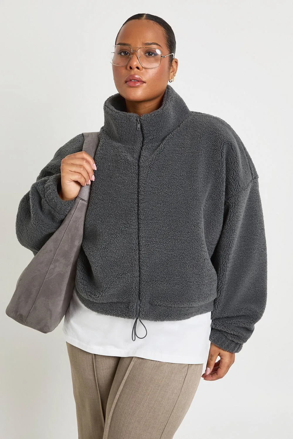 Boxy Teddy Bomber Jacket by boohoo