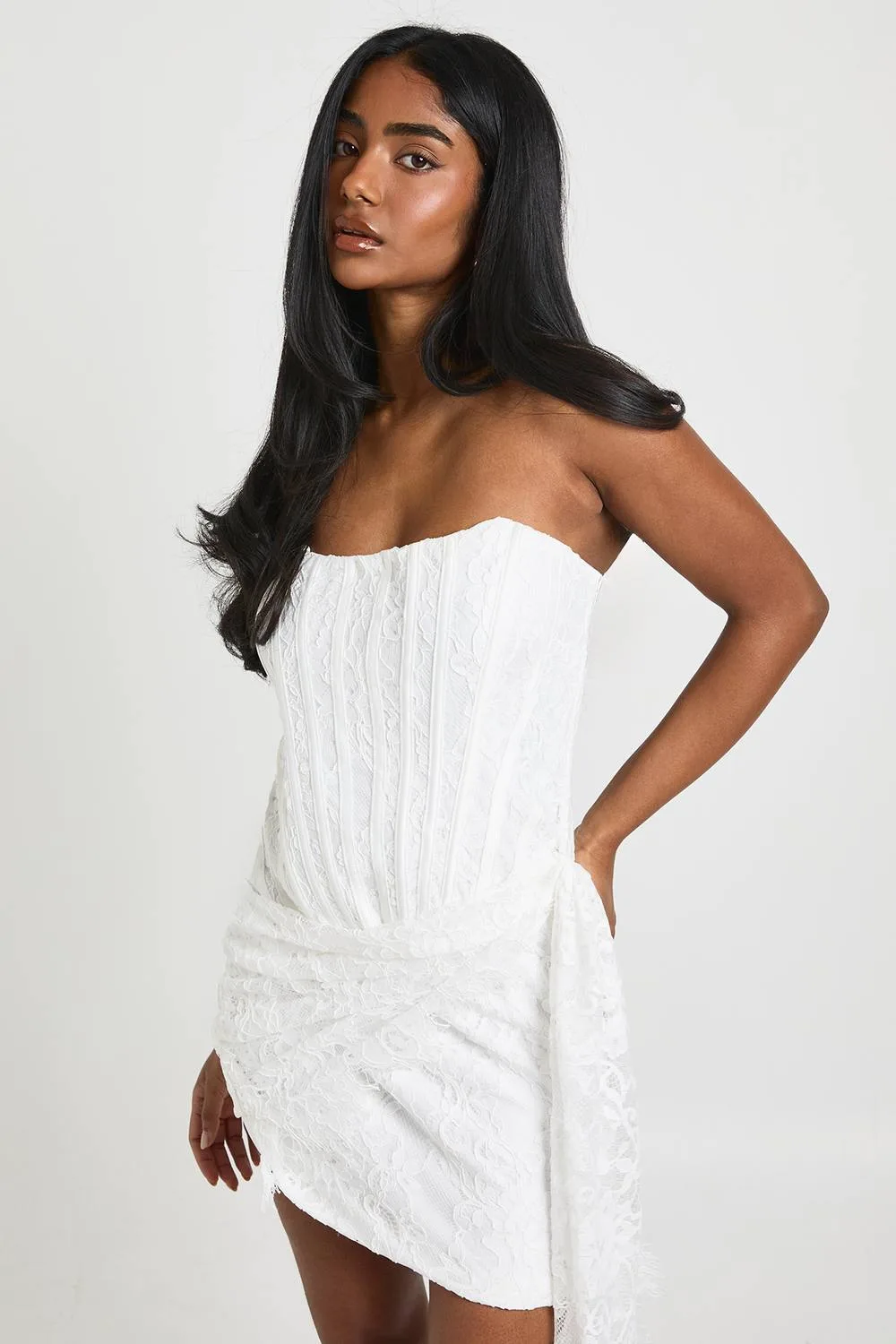 Lace Corset Drape Mini Dress