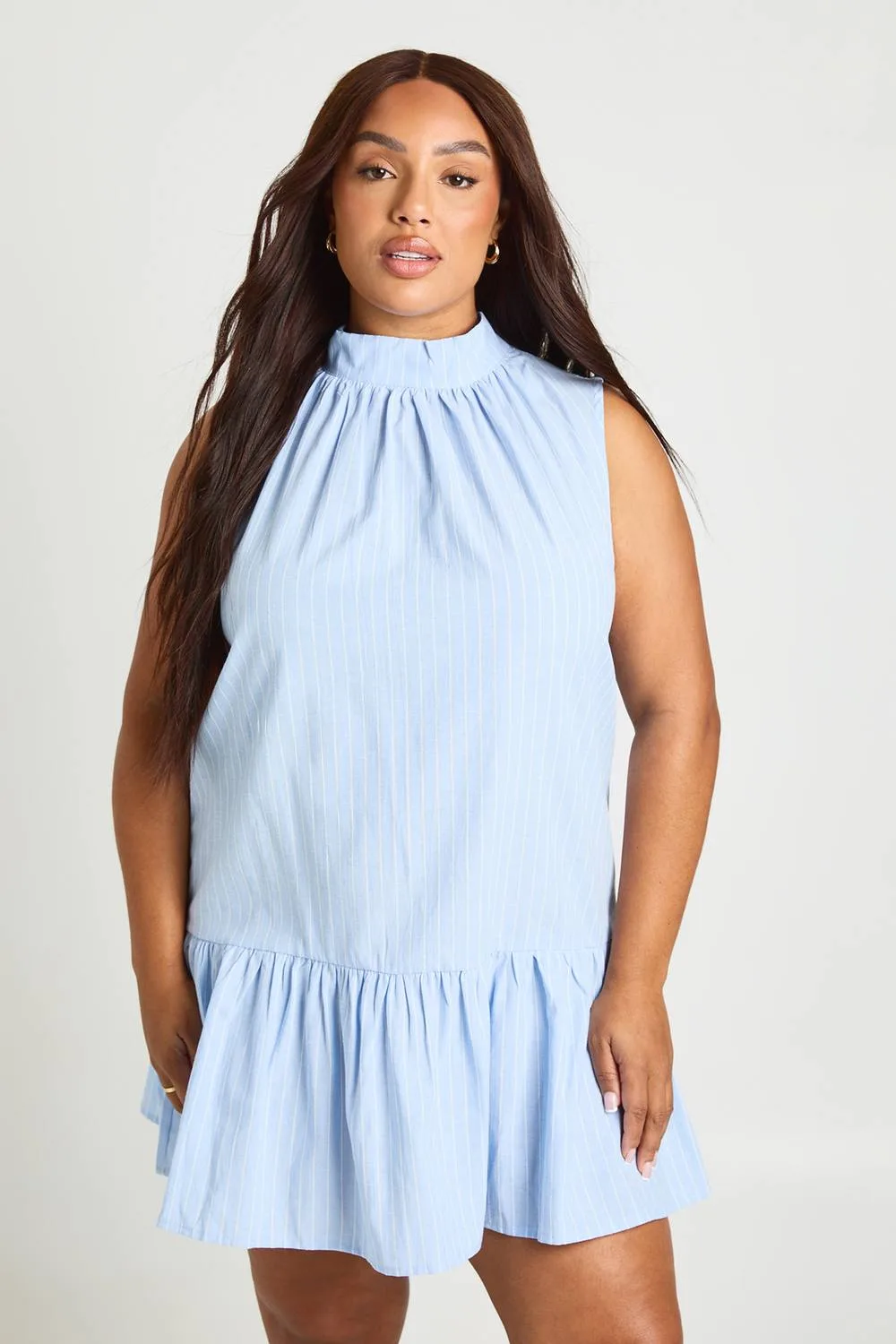 High Neck Frill Hem Stripe Mini Dress by boohoo