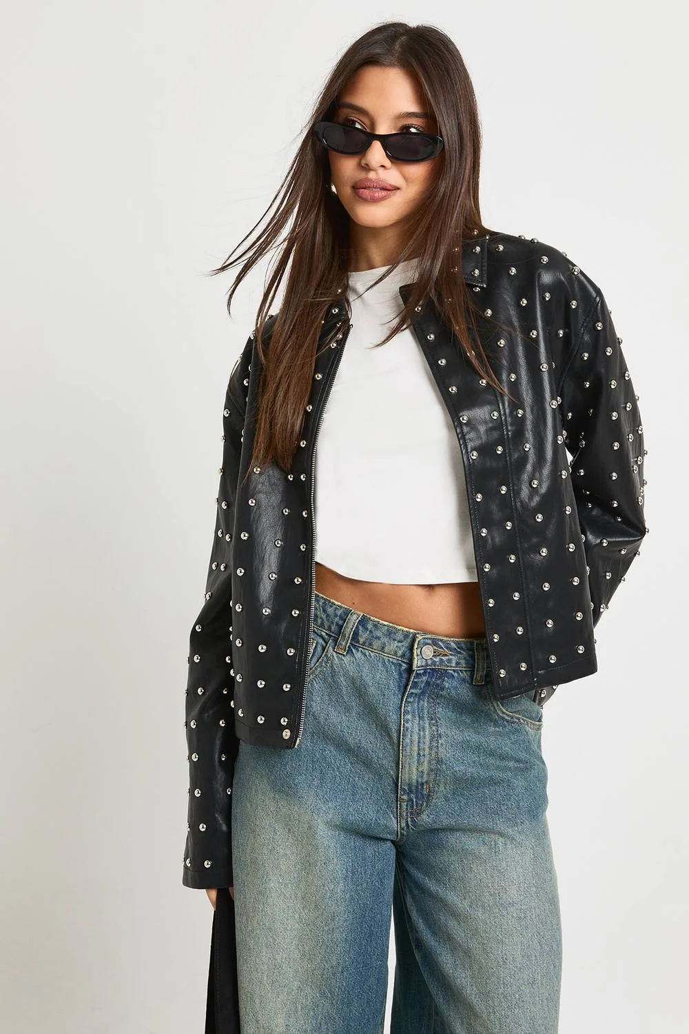 Super Soft Premium Faux Leather Studded Jacket by boohoo
