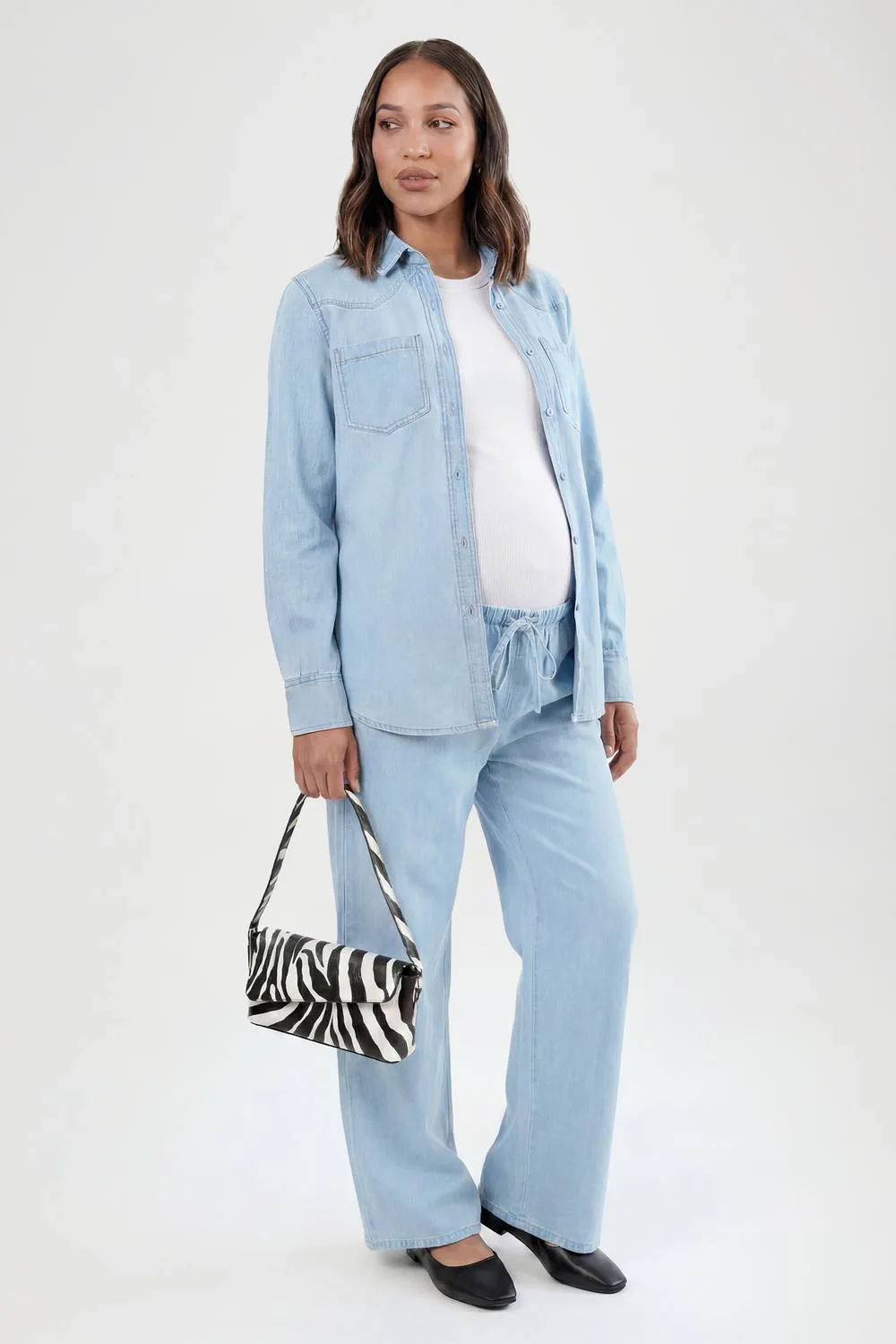 Maternity Chambray Drawstring Wide Leg Trouser by boohoo