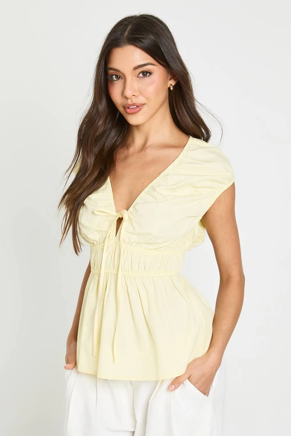 Shirred Waist Peplum Top