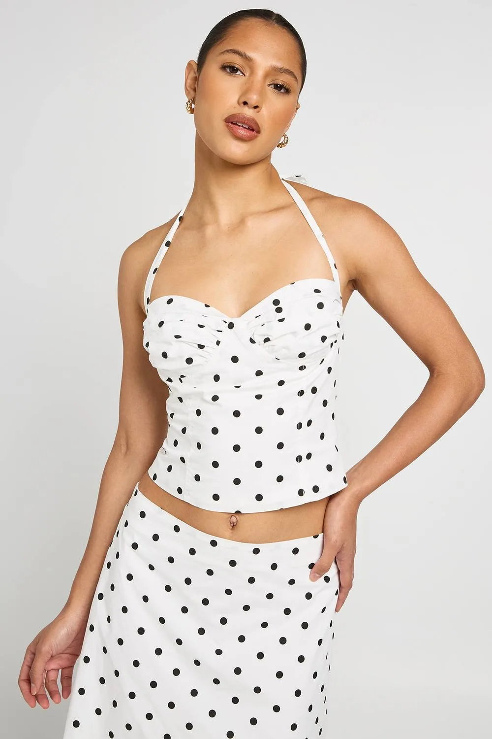 Halter Polka Dot Corset Top by boohoo