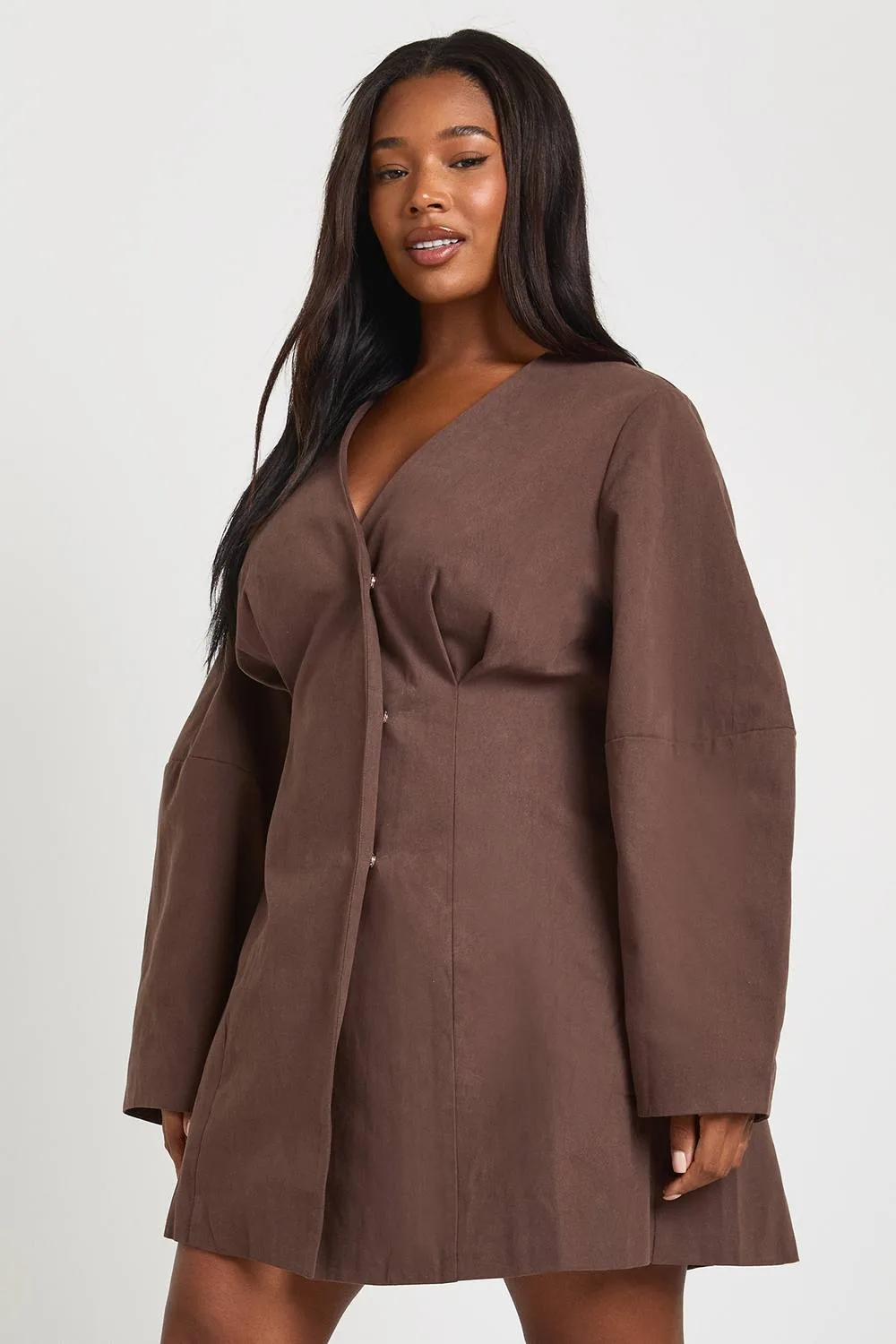 Twill Balloon Sleeve Cinched Mini Dress