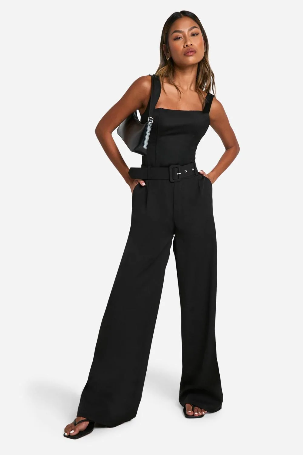 Self Fabric Belted Wide Leg Trouser by boohoo