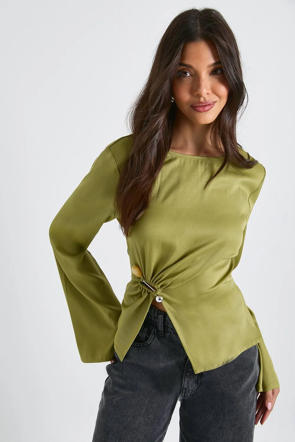 Flare Sleeve Gold Trim Detail Blouse by boohoo