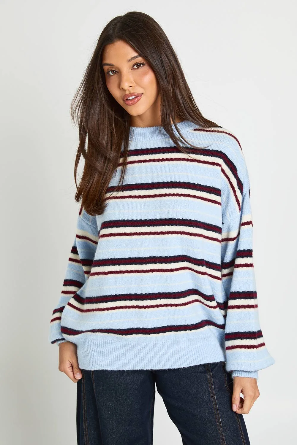 Brushed Thin Stripe Oversized Knitted Jumper by boohoo