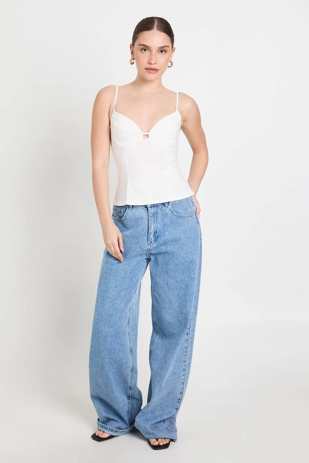 Bengaline Cut Out Detail Strappy Corset Top by boohoo