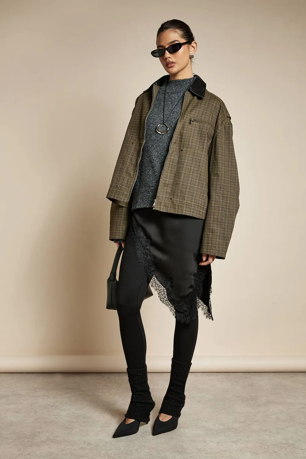 Check Zip Jacket with Contrast Collar by boohoo