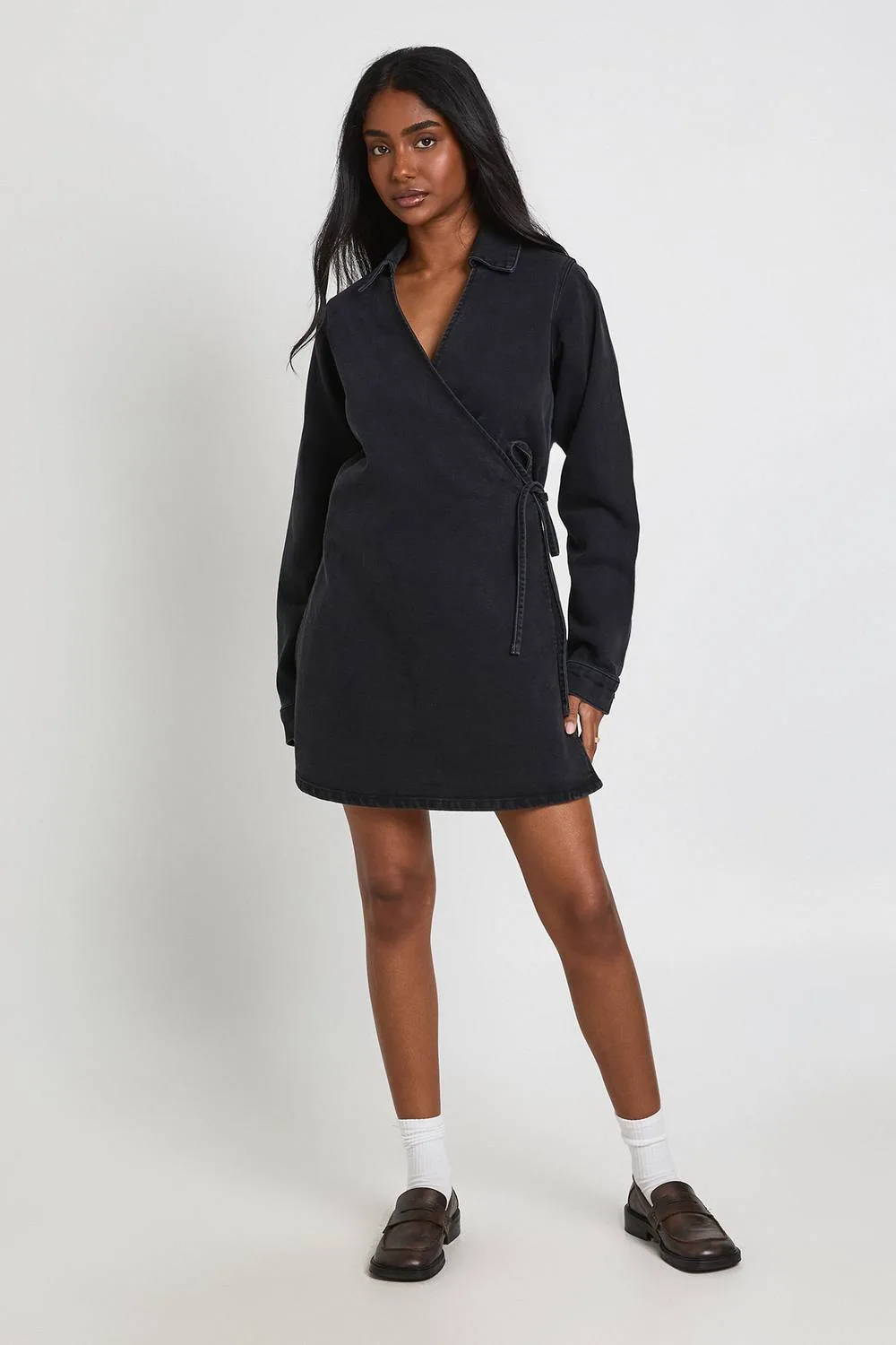 Wrap Front Denim Dress by boohoo