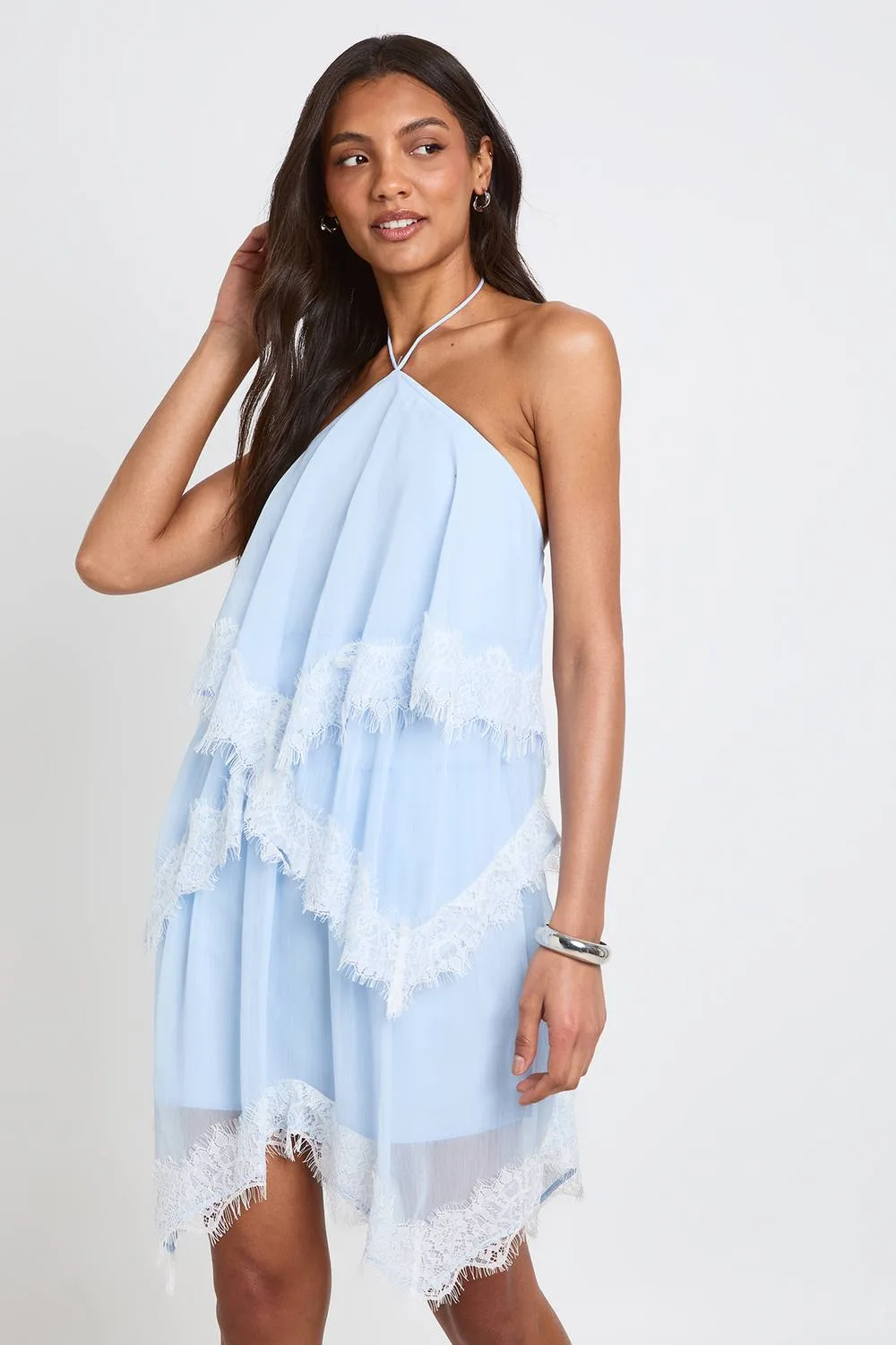 Crinkle Chiffon & Lace Layered Mini Dress by boohoo