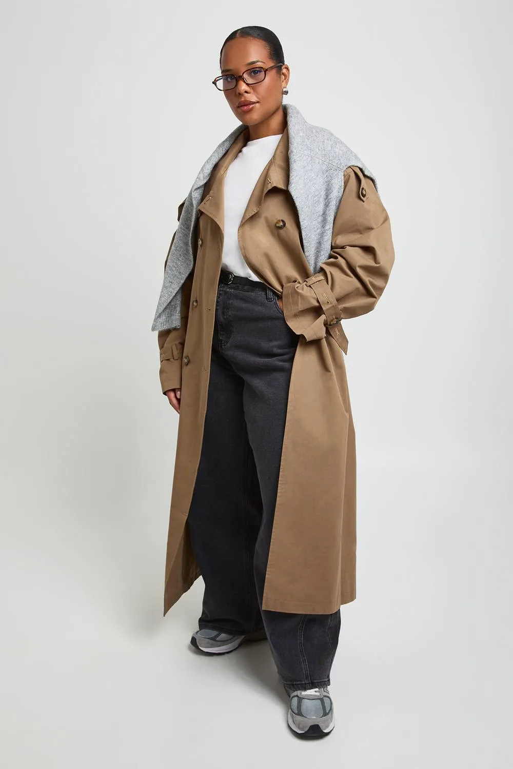Funnel Neck Double Breasted Trench Coat by boohoo