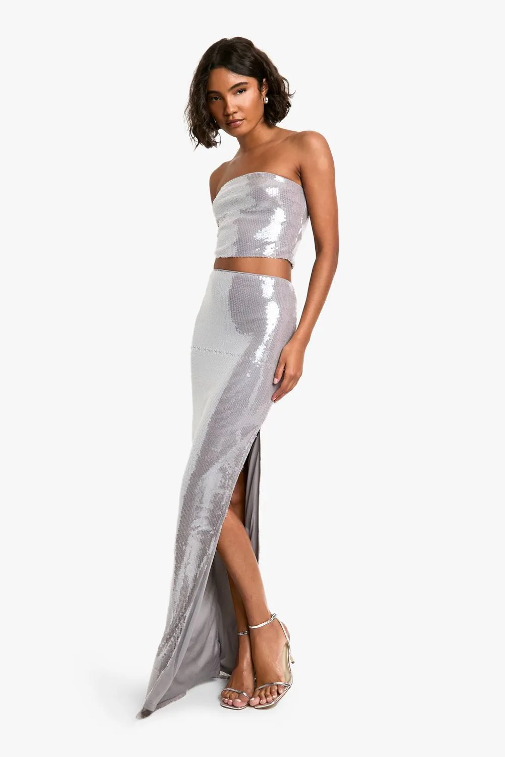 Sequin Bandeau & Maxi Skirt Co-Ord by boohoo