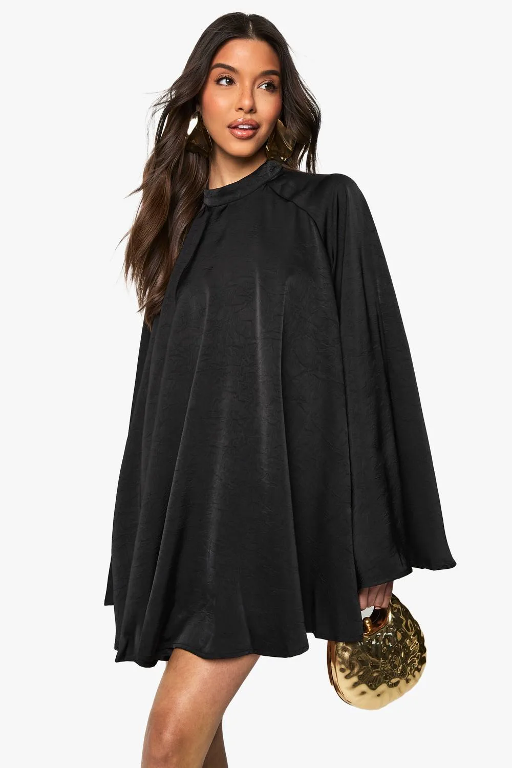 Textured Satin Open Back Swing Playsuit by boohoo