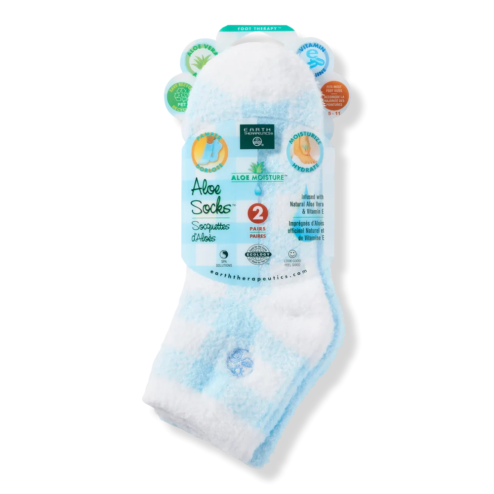 Plaid & Solid Blue Aloe Socks by Earth Therapeutics