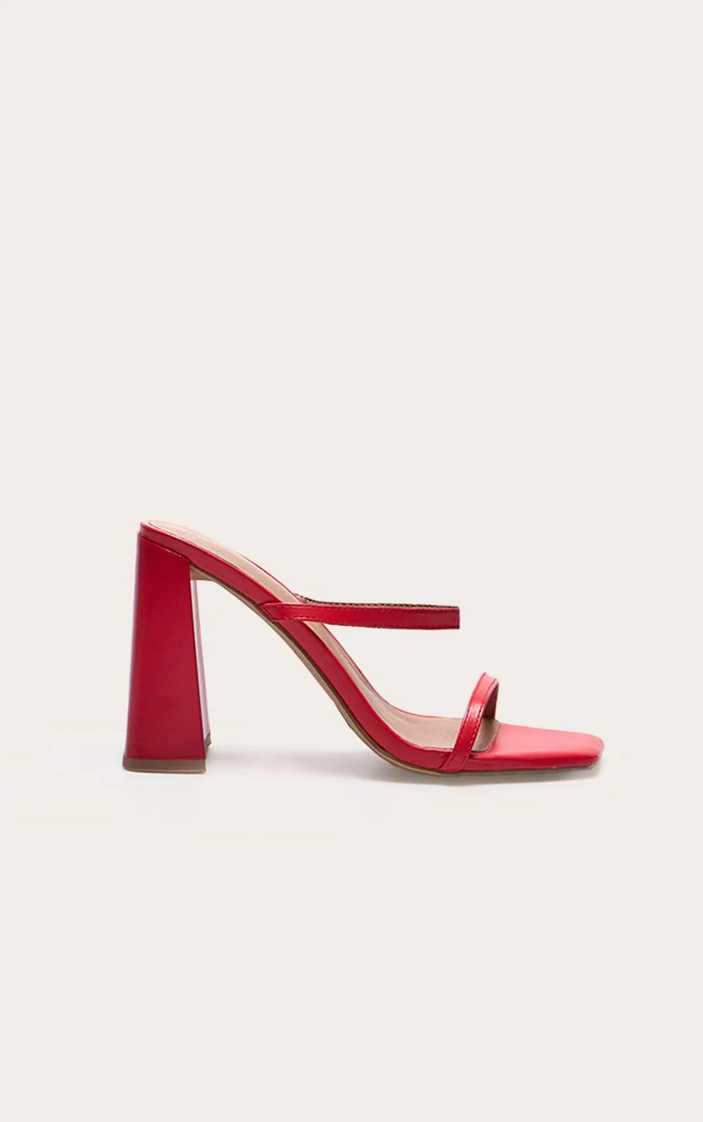 Pu Square Toe Double Strap High Block Heel Mules