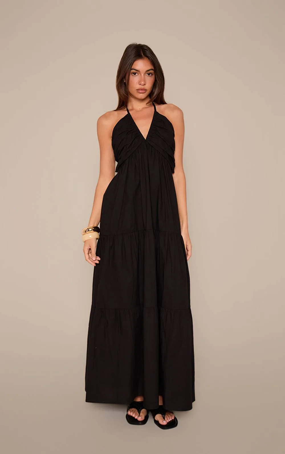 Cotton Poplin Cross Halterneck Tiered Maxi Dress by PrettyLittleThing