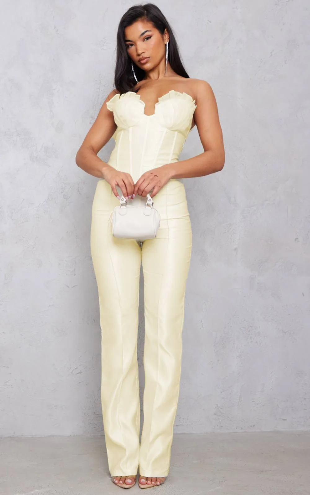 Organza Cup Detail Corset Satin Bandeau Jumpsuit