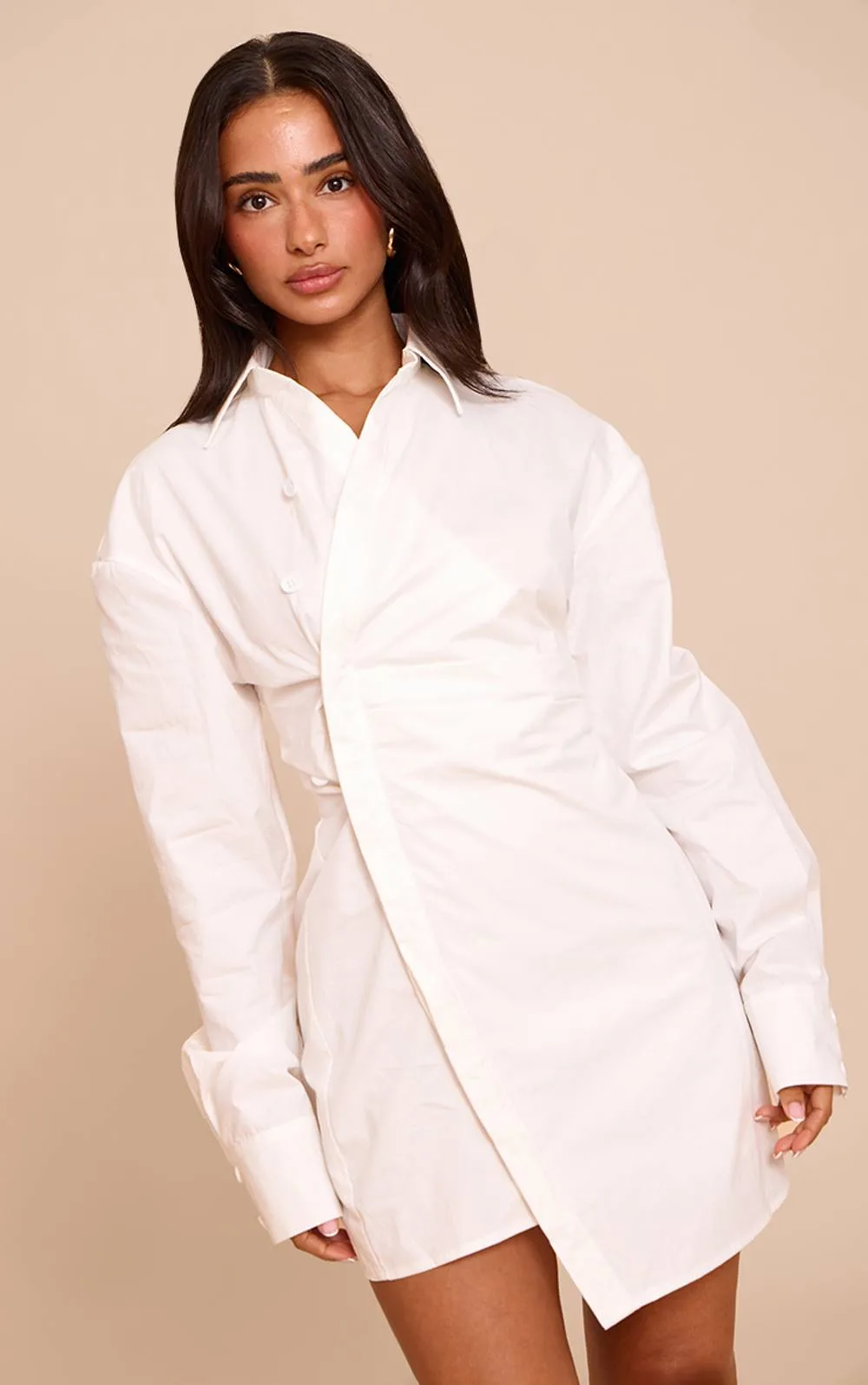Asymmetric Button Down Long Sleeve Shirt Dress by PrettyLittleThing