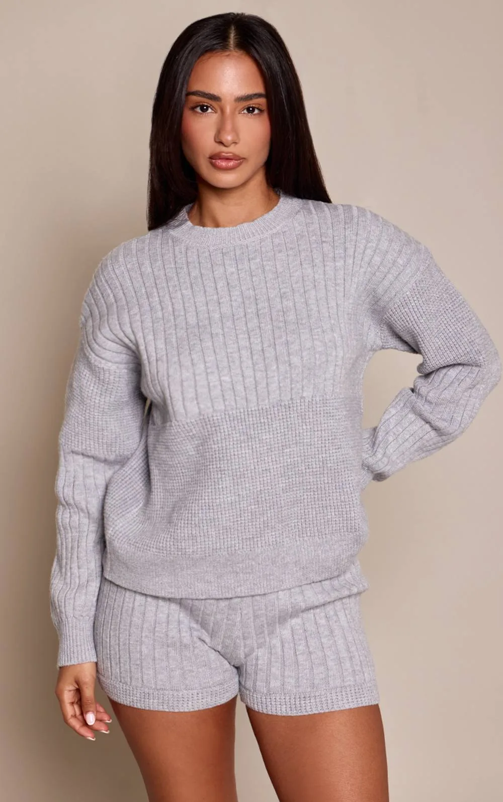 Marl Rib Knit Crew Neck Sweatshirt