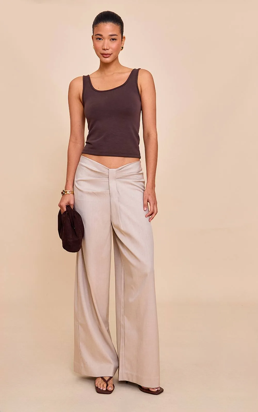 Tailored Drape Detail Dip Waist Trousers by PrettyLittleThing