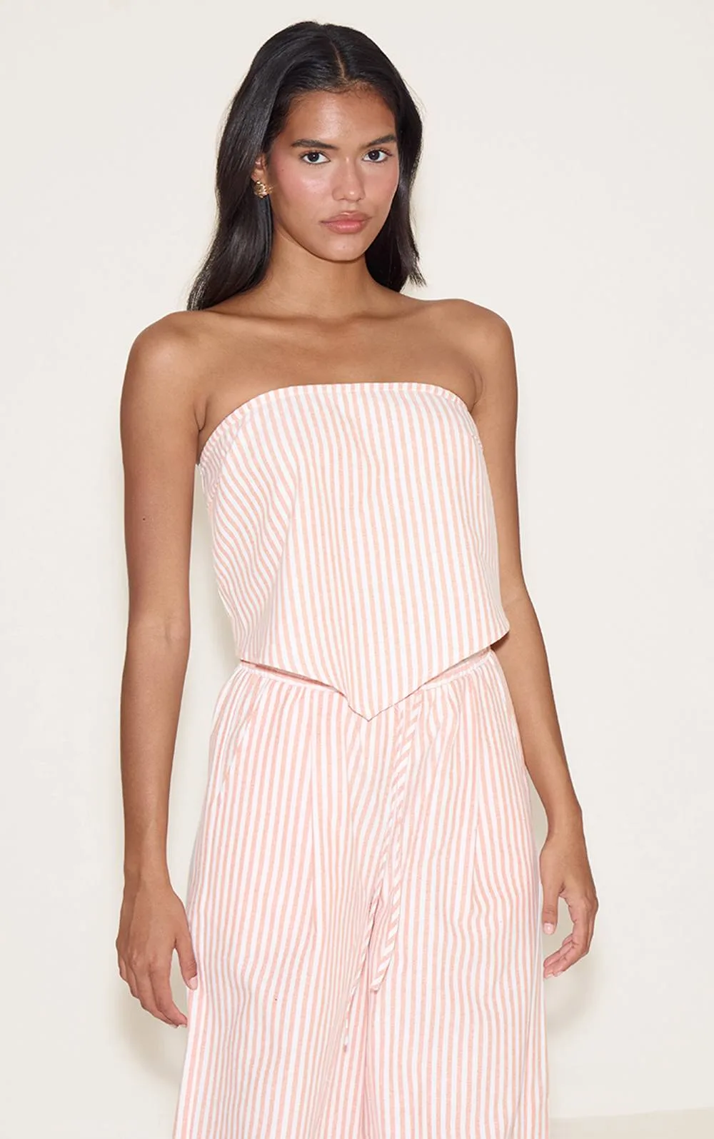 Pinstriped Bandeau Dipped Hem Top Co-Ord