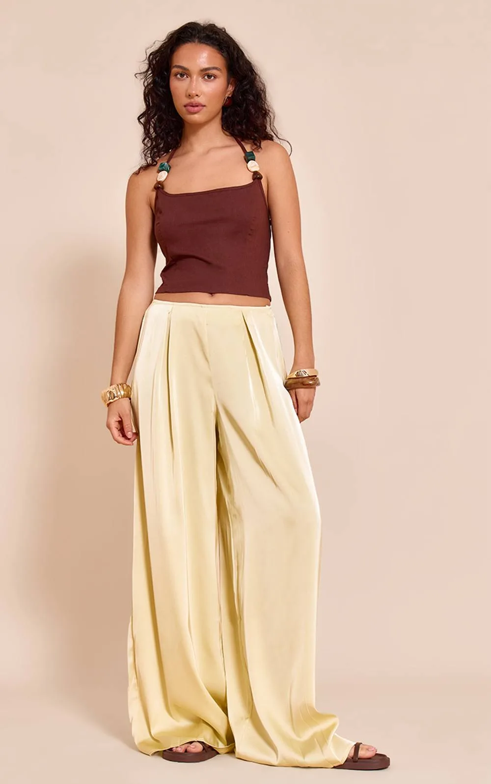 Pleated Satin Wide Leg Trousers by PrettyLittleThing
