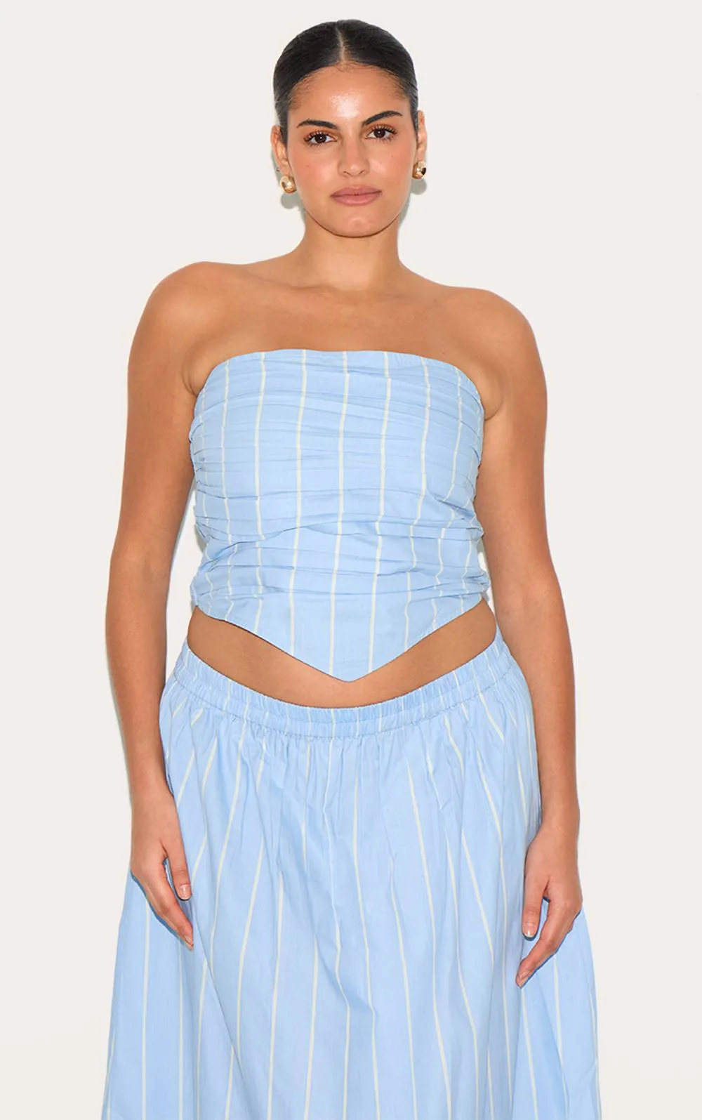 Cotton Poplin Bandeau Ruched Front Top Co-Ord