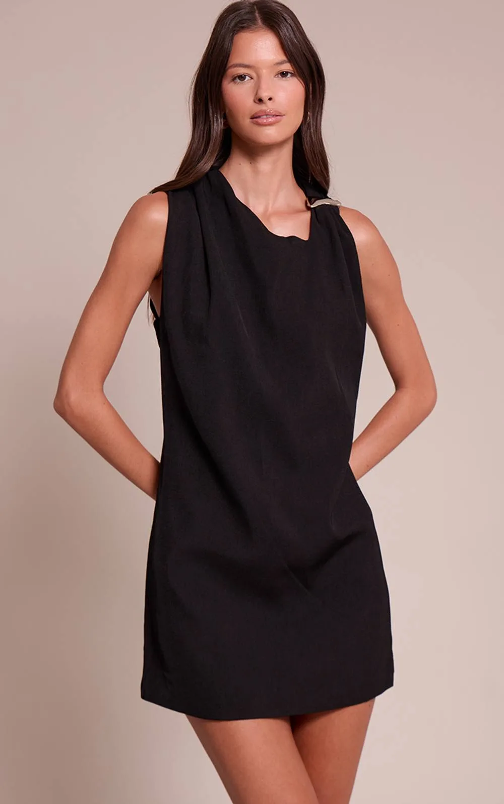 Woven Asymmetric Trim Detail Mini Dress