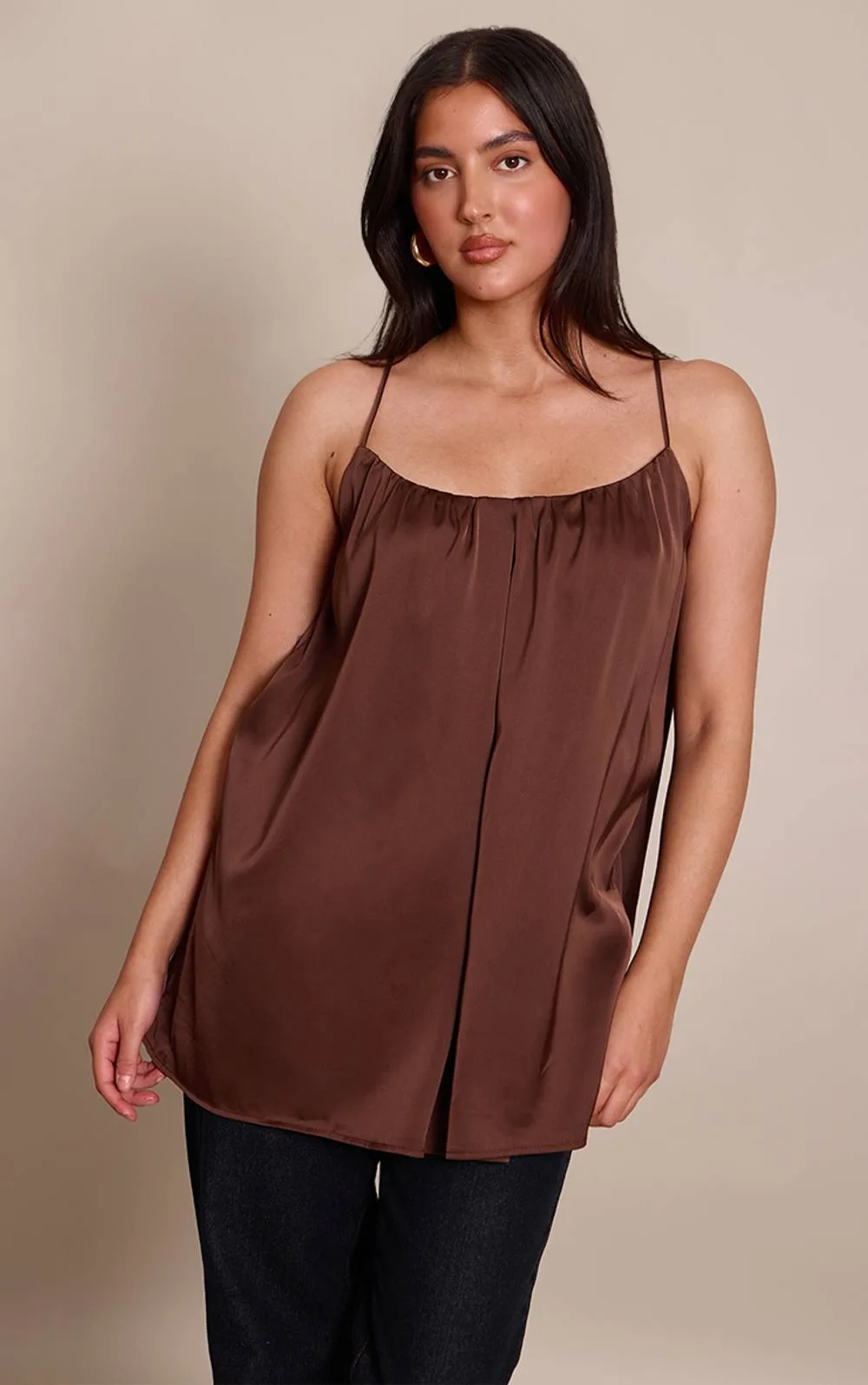Polka Dot Satin Strappy Flowy Longline Cami Top