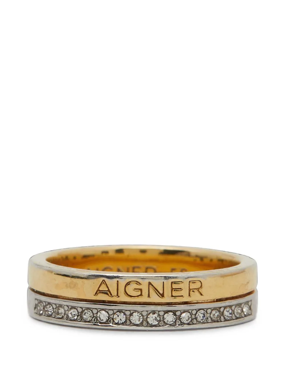 Crystal-Embellished Engraved Ring by Aigner Vintage
