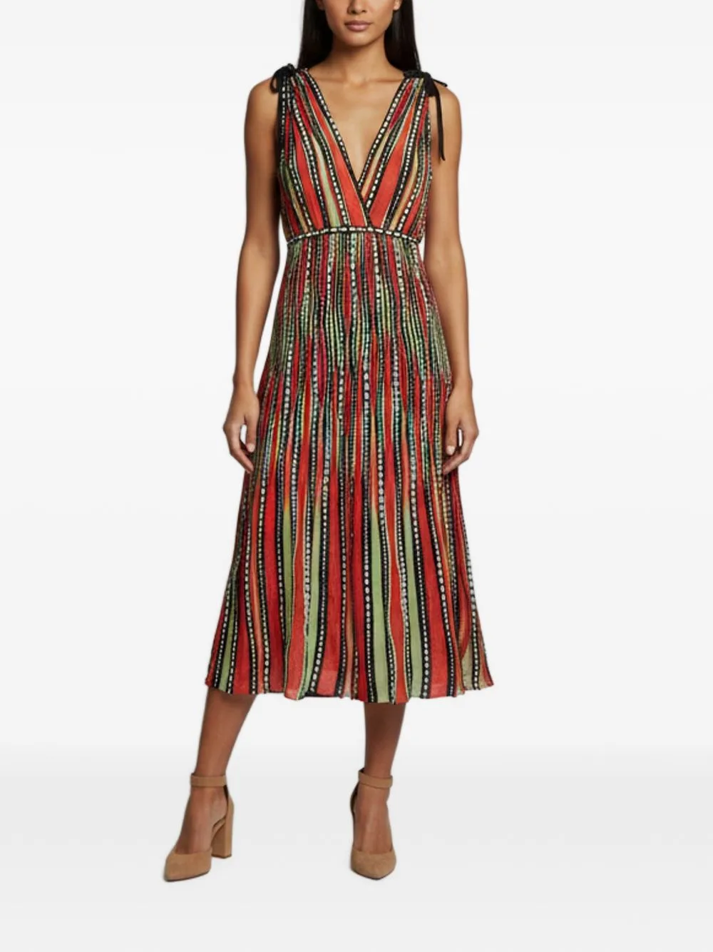 Sleeveless V-Neck Patterned A-Line Midi Dress by Missoni Pre-Owned