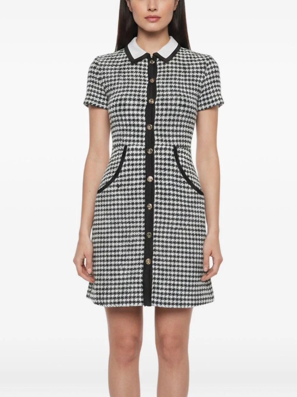 Houndstooth-Pattern Mini Dress by Maje