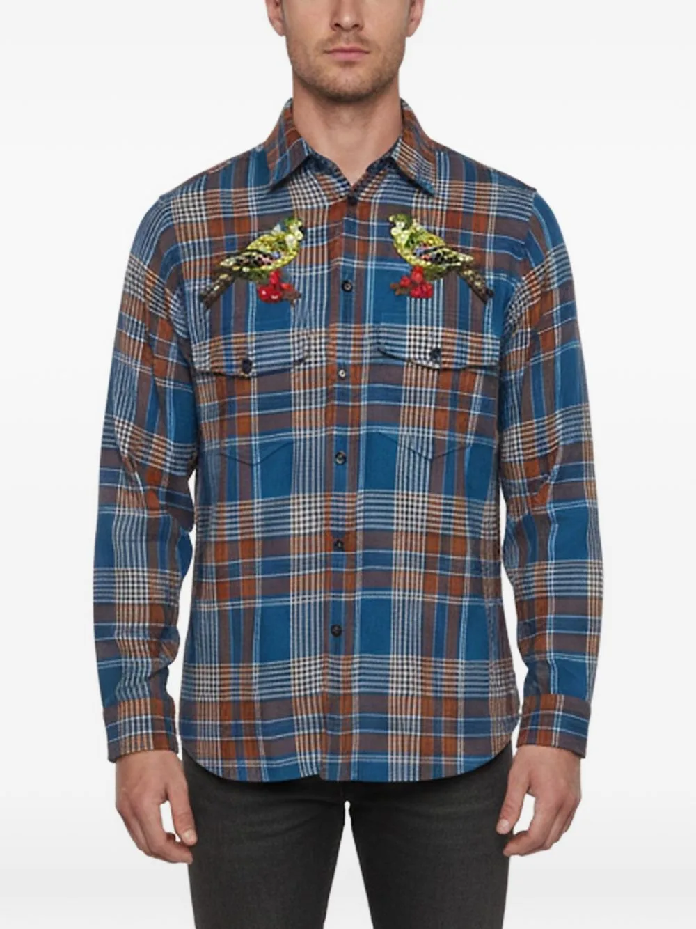 Bird-Embroidered Plaid Shirt by Gucci Pre-Owned