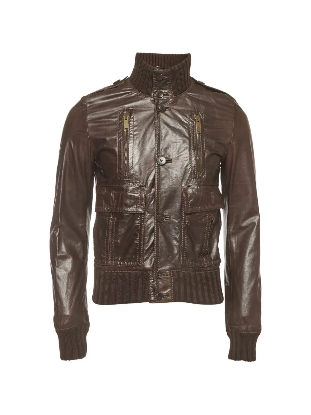 Madonna Button-Fastening Leather Jacket by Gucci Pre-Owned
