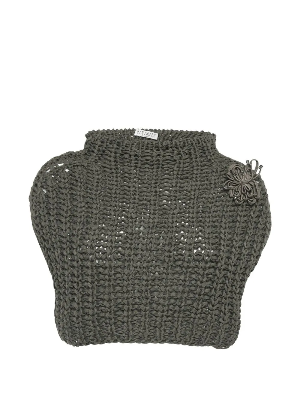 Crochet Floral-Appliqué Sleeveless Cropped Sweater by Brunello Cucinelli Vintage