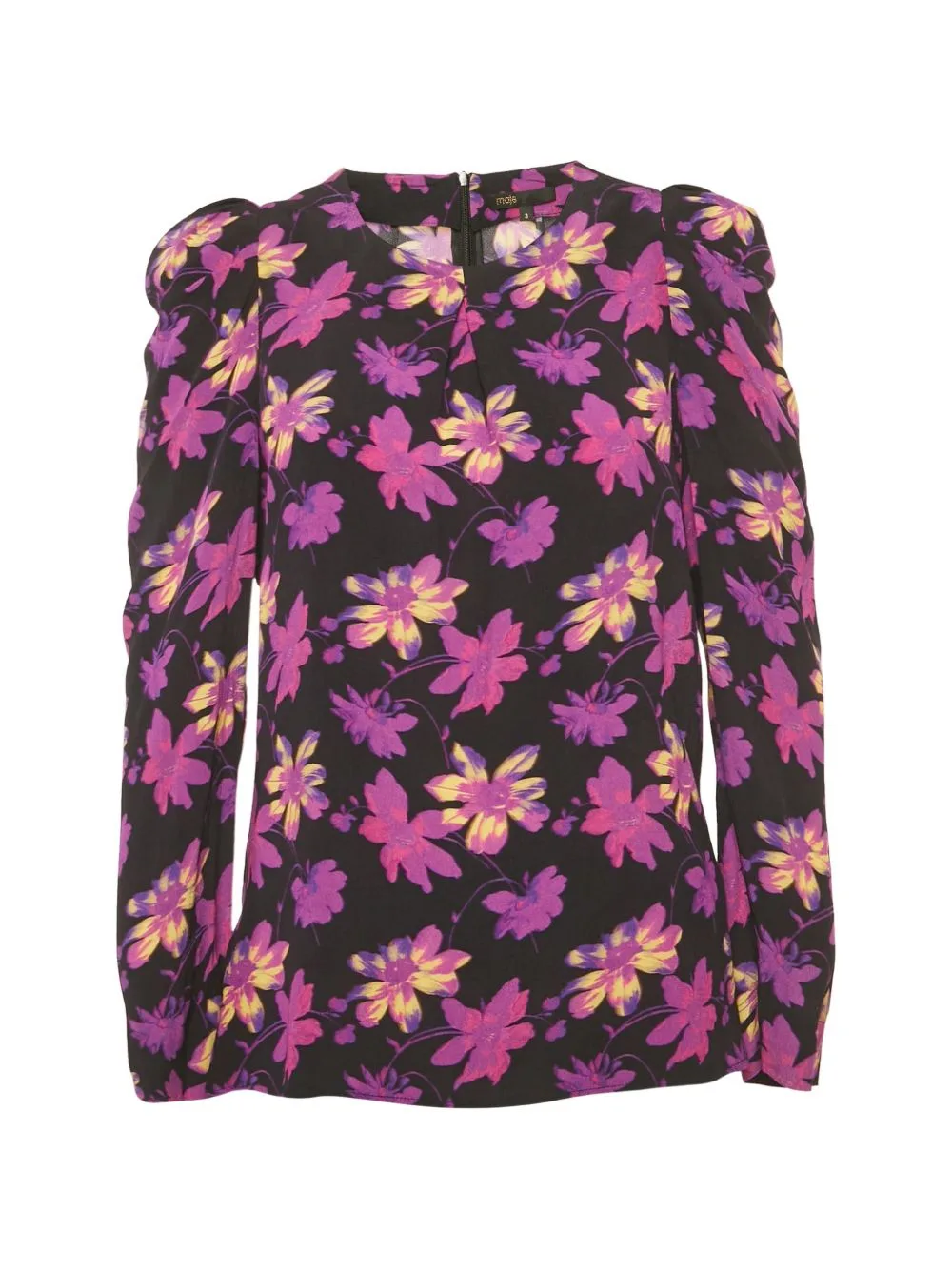 Floral-Print Puff-Sleeve Blouse by Maje