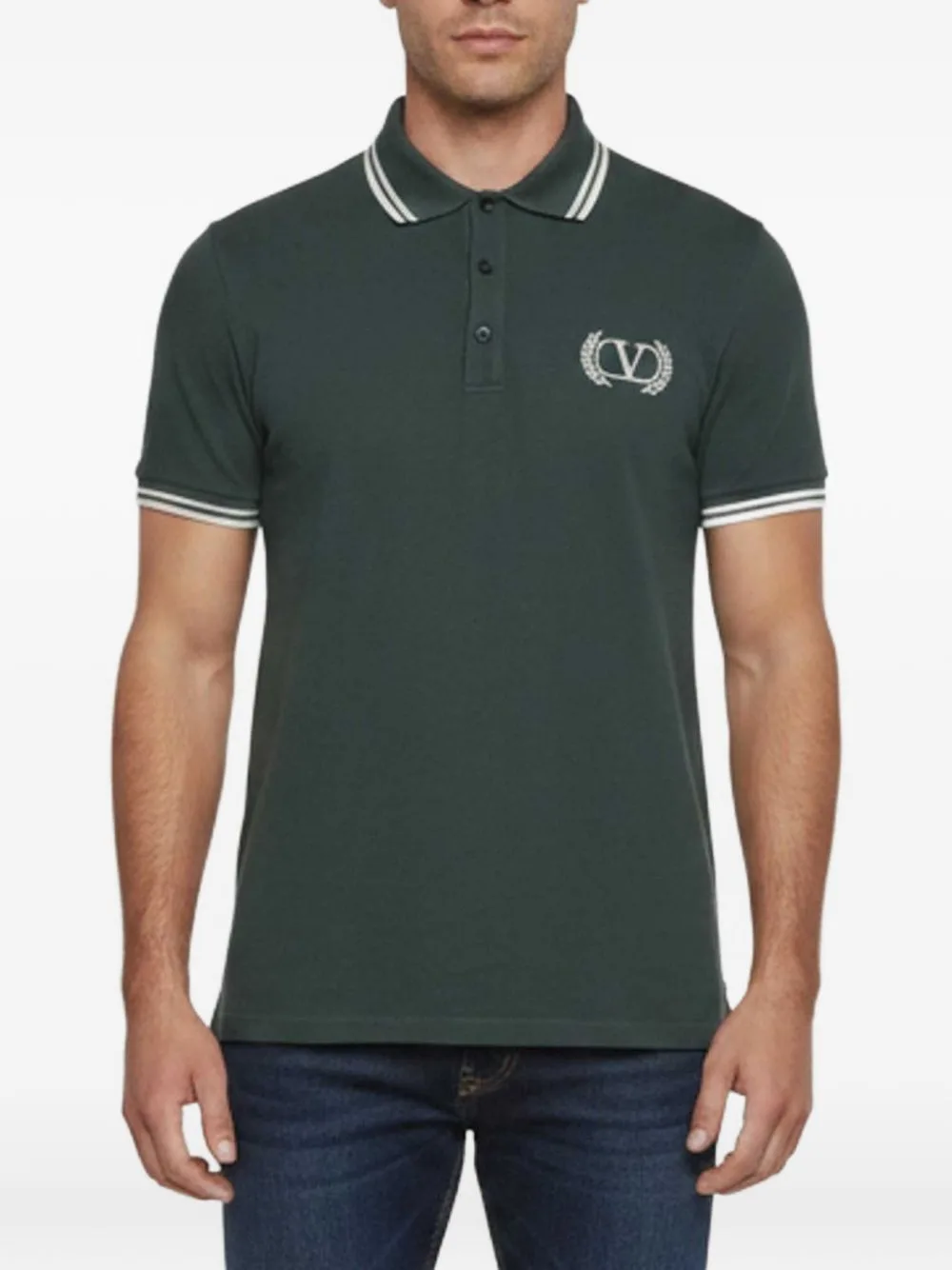 Logo Embroidered Pique Knit Polo by Valentino Garavani Pre-Owned