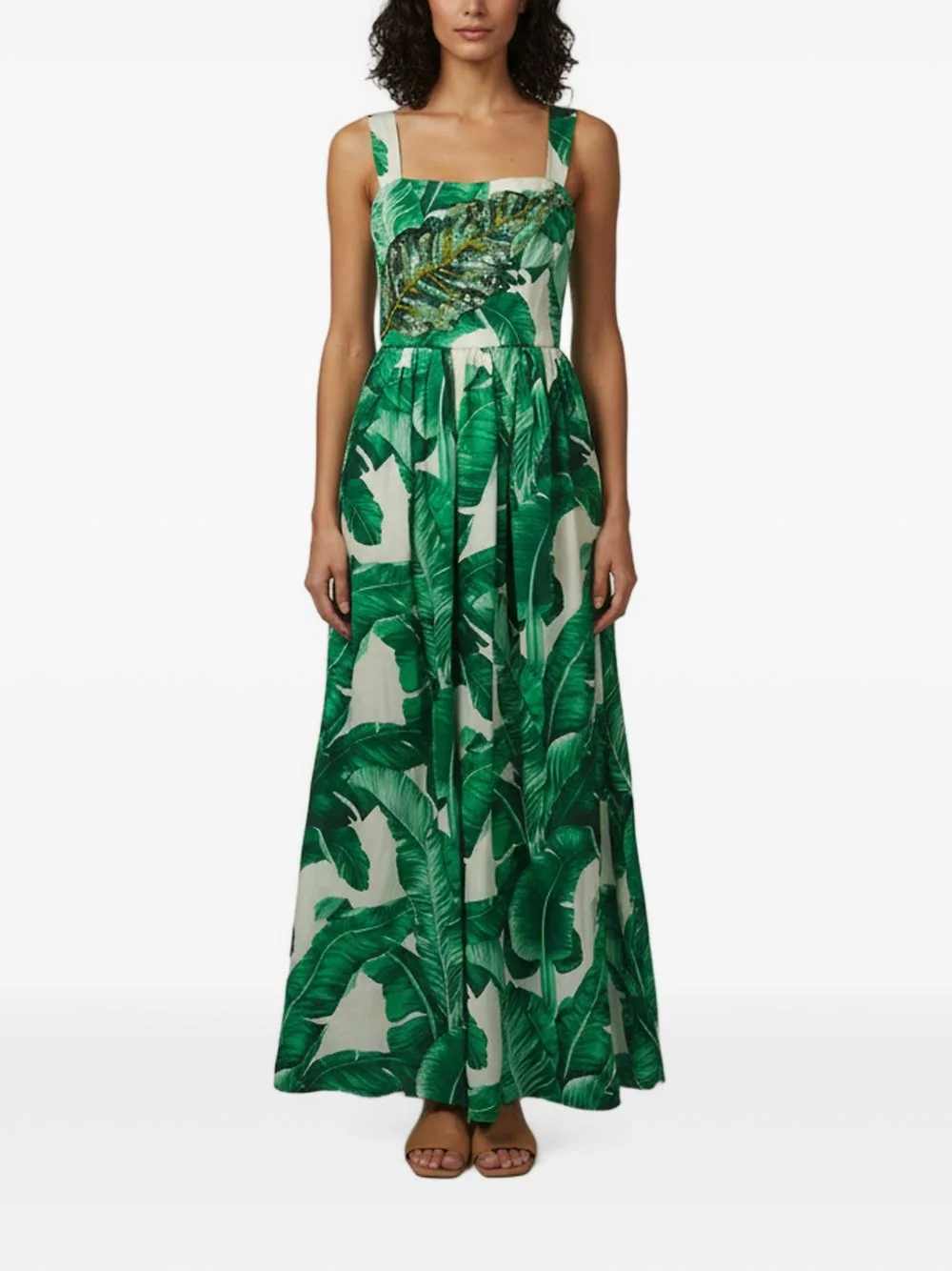 Palm Leaf Print Embellished Maxi Dress by Dolce & Gabbana Pre-Owned