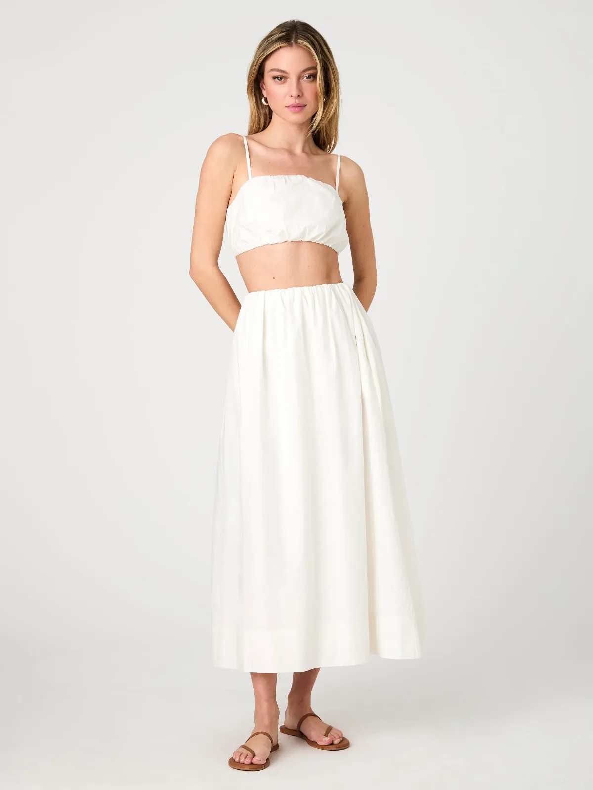 Nomi Cotton Ruched Midi Skirt by French Connection