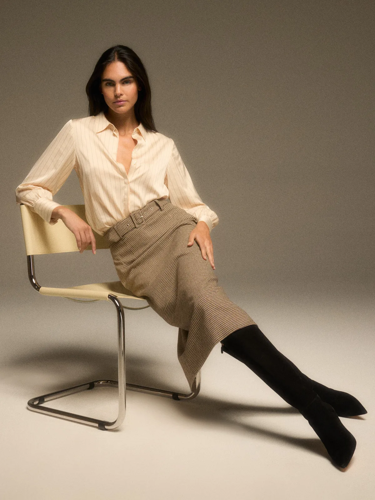 Houndstooth Belted Midi Skirt by French Connection