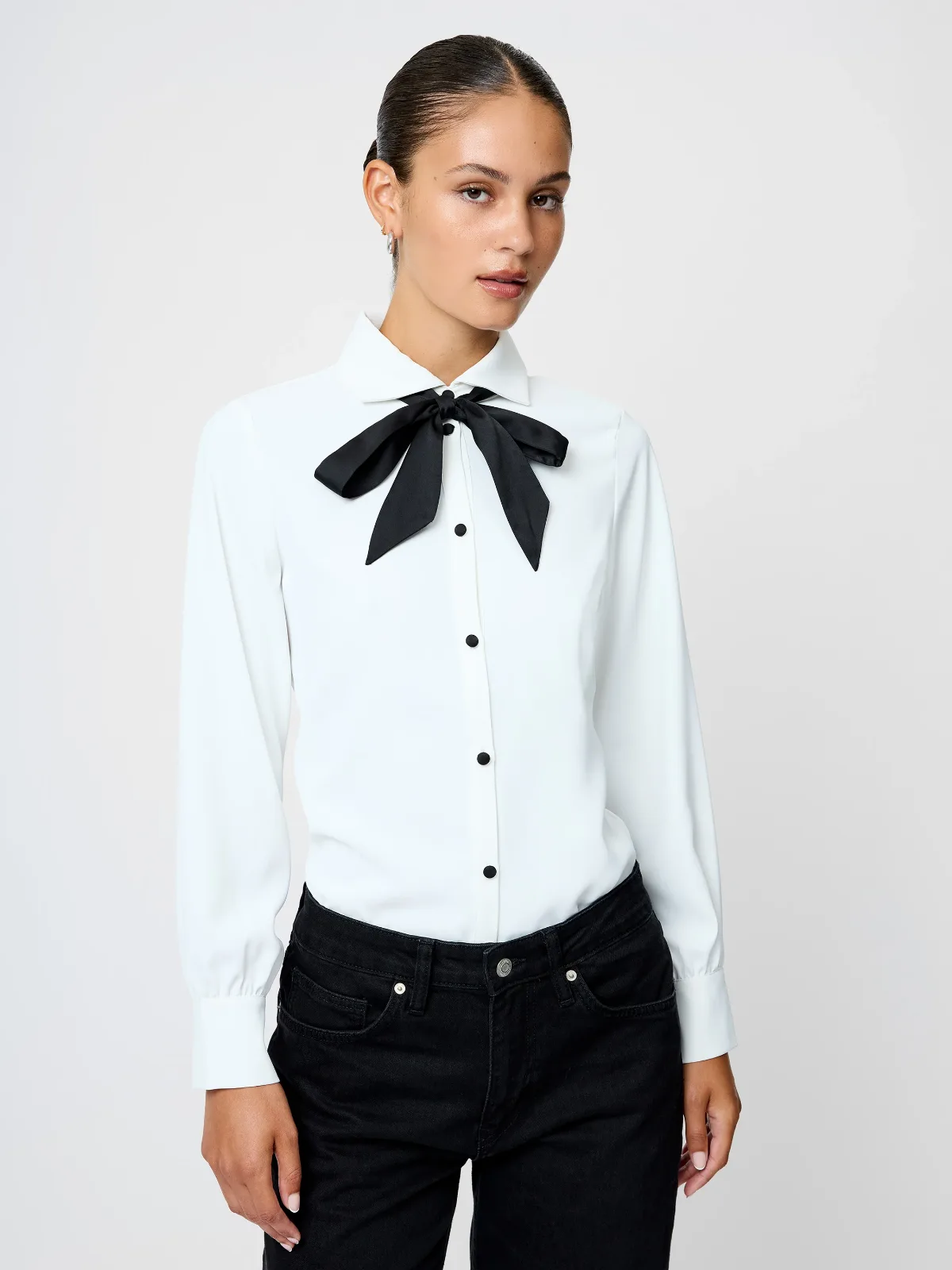 Quinn Crepe Satin Bow Blouse by French Connection