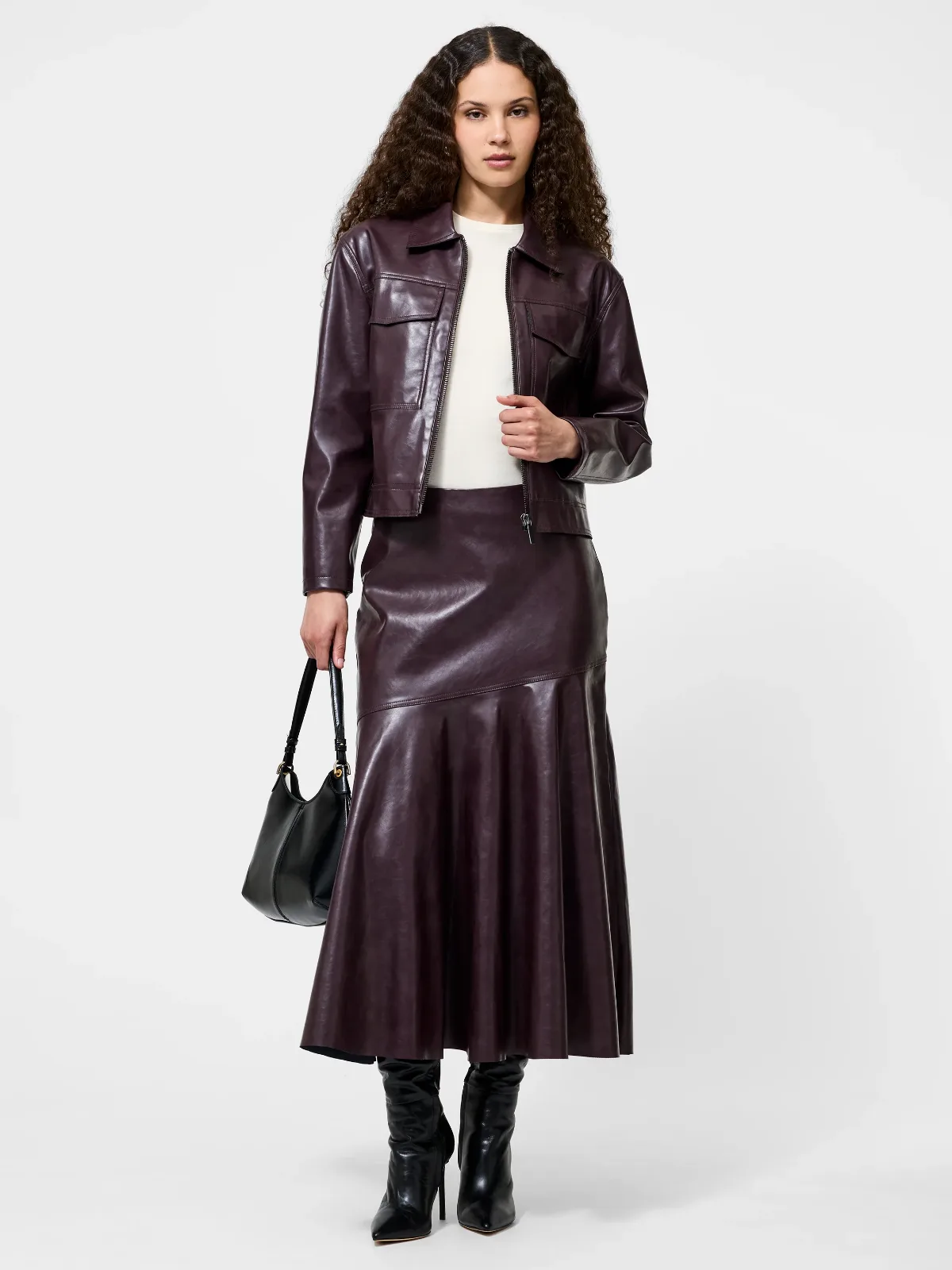 Kayleigh Vegan Leather Midi Skirt by French Connection