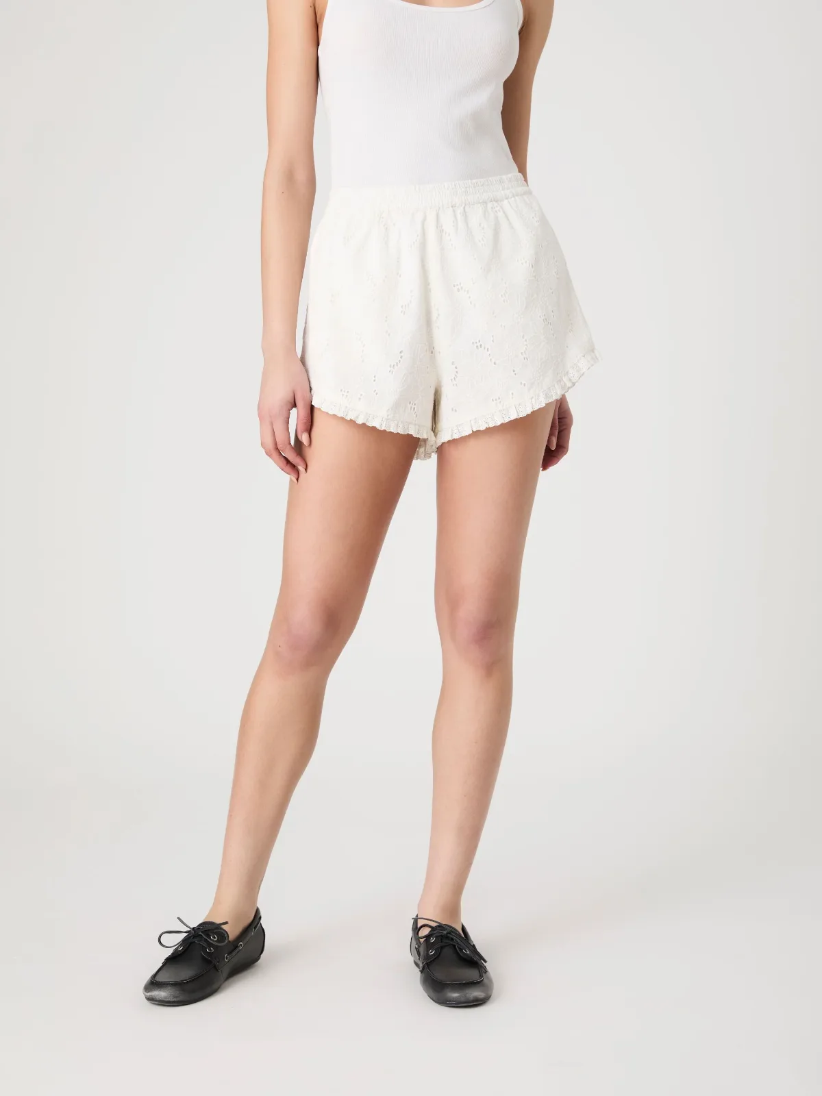 Eyelet Ruffle Hem Shorts by French Connection