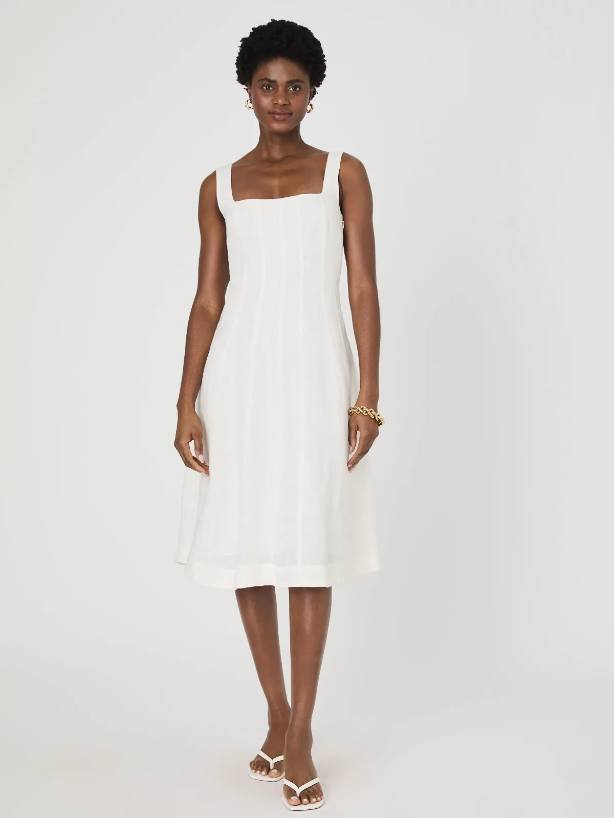 Birdie Linen Square Neck Midi Dress