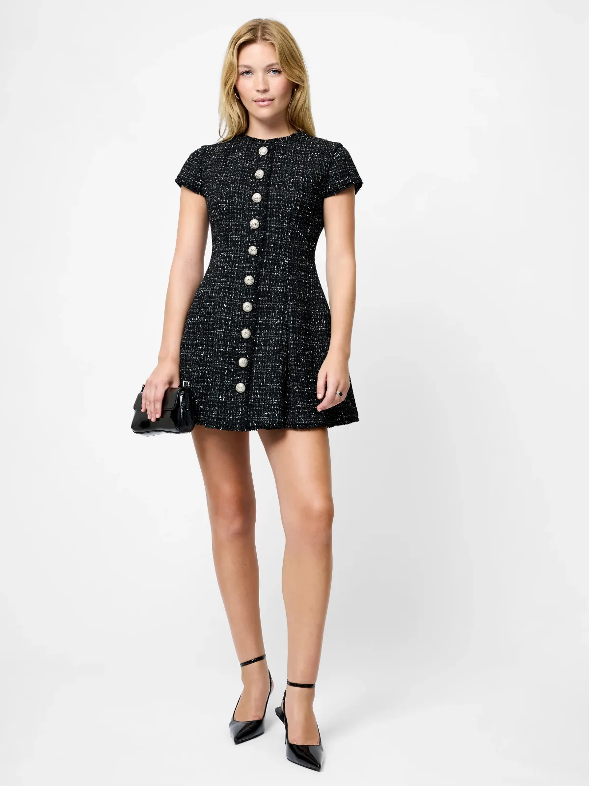 Speckled Tweed Pleated Mini Dress by French Connection