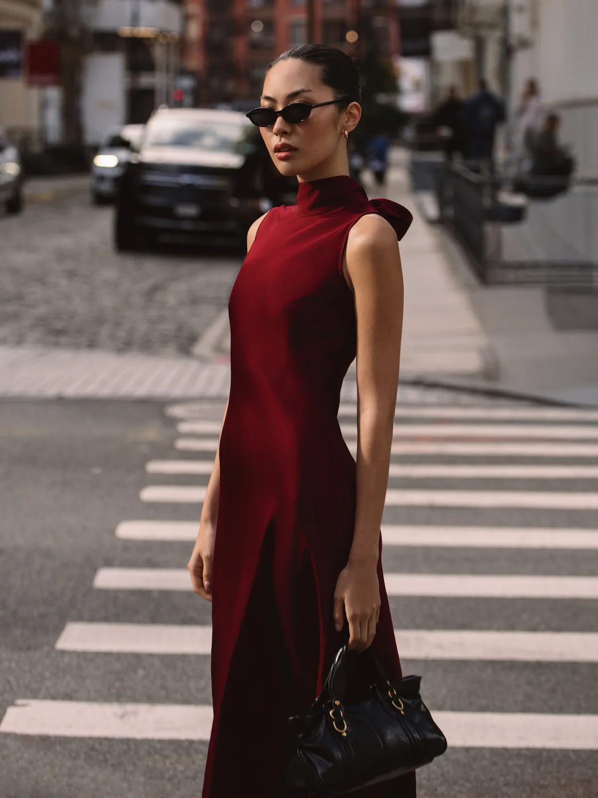 Ennis Satin Sleeveless Bow Midi Dress by French Connection